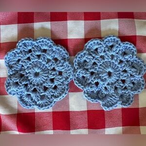 Handmade Blue Crochet Coasters, Set of 4